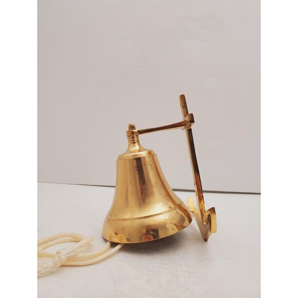 Large Vintage Brass Dinner Ship Bell Anchor Wall Mount Decor - Picture 3 of 10
